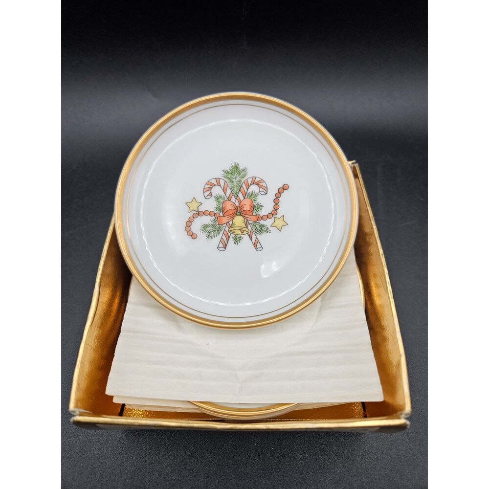 Fitz and Floyd St. Nicholas Coaster Ashtray Set of 4 Christmas Candy Canes HTF